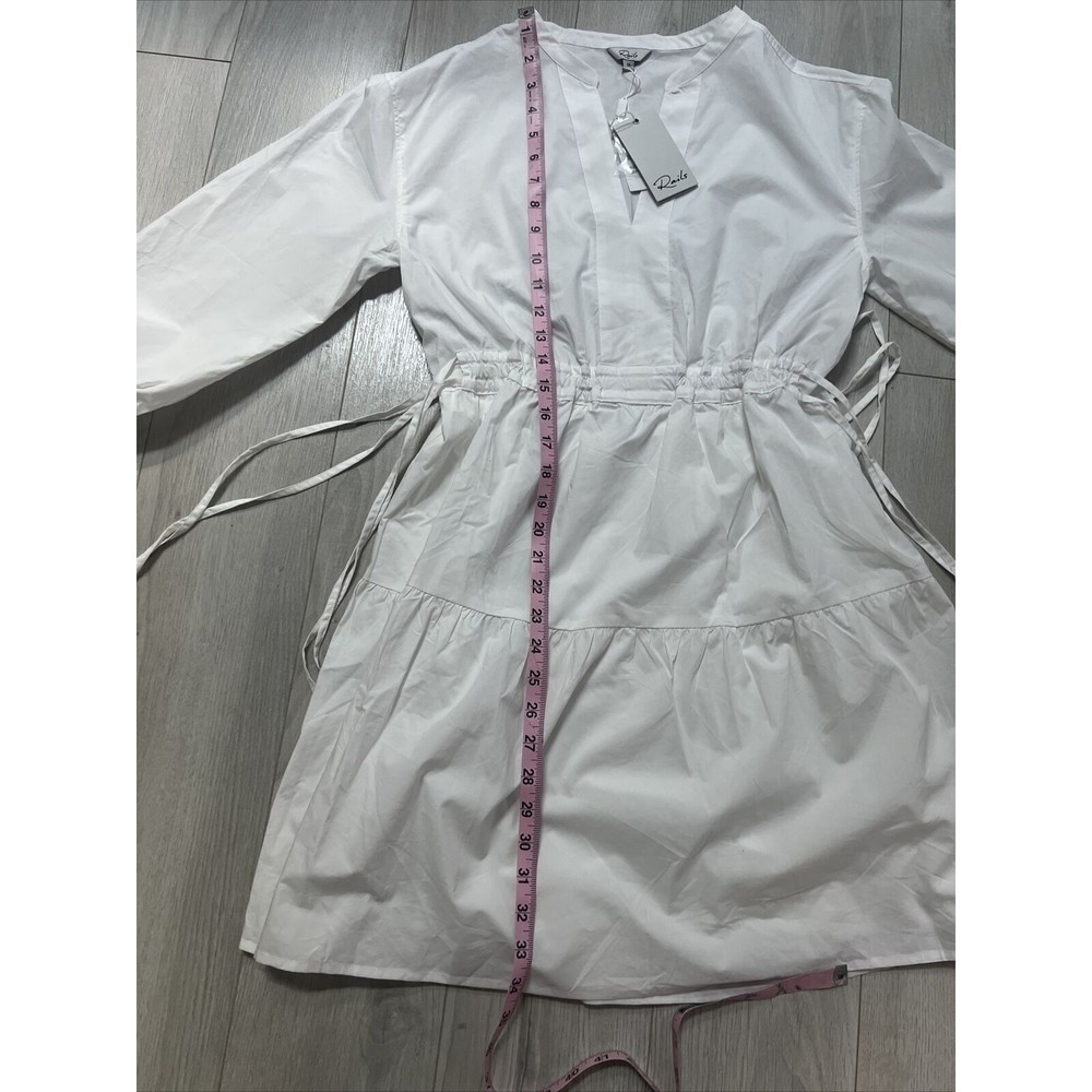Rails Ivy Tiered Shirt Dress White Drawstring Waist Split Neck Cotton Lined | XS - Picture 8 of 11